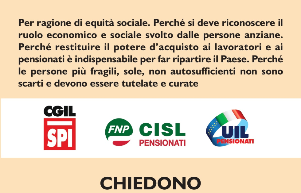 Spi Cgil, Fnp Cisl e Uilp: cosa chiediamo per far ripartire il Paese