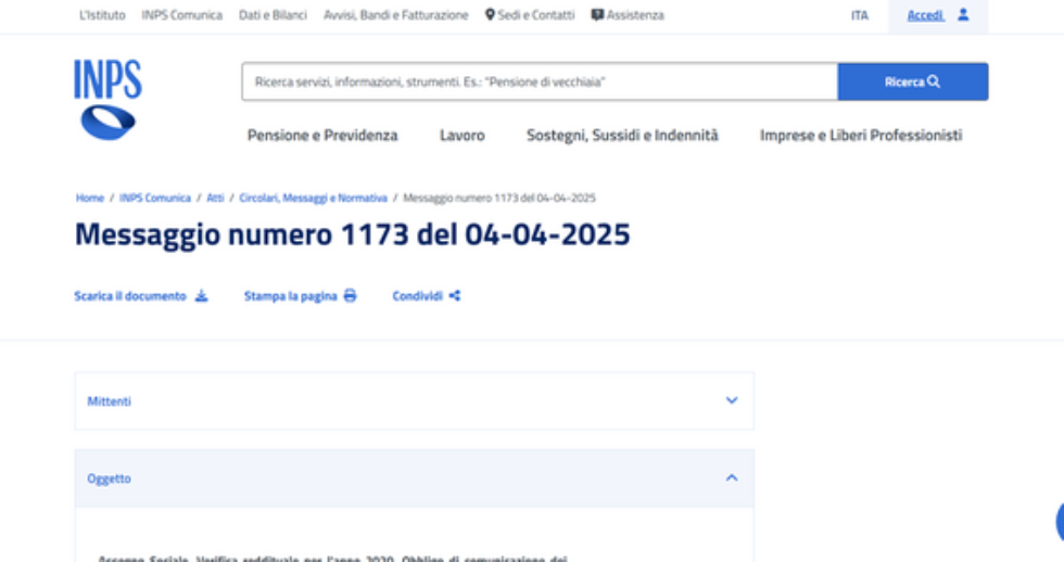 Assegno Sociale: verifica reddituale anno 2020