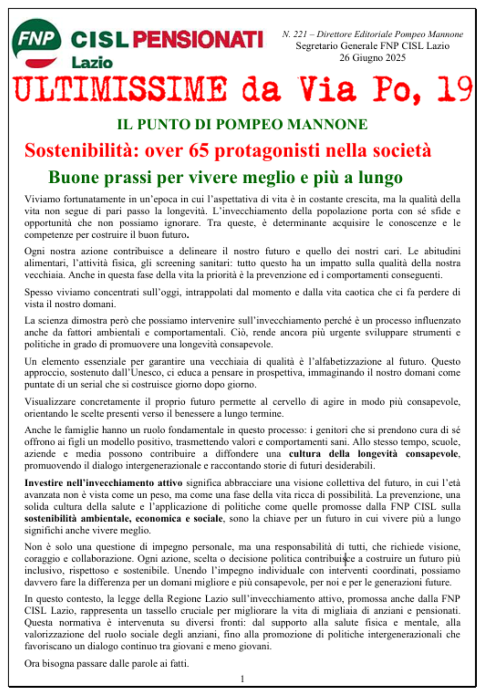 Sostenibilità: over 65 protagonisti nella società - Buone prassi per vivere meglio e più a lungo 