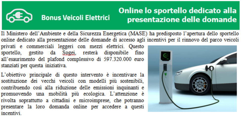 Bonus Auto Elettiche - Online lo sportello dedicato alla presentazione delle domande