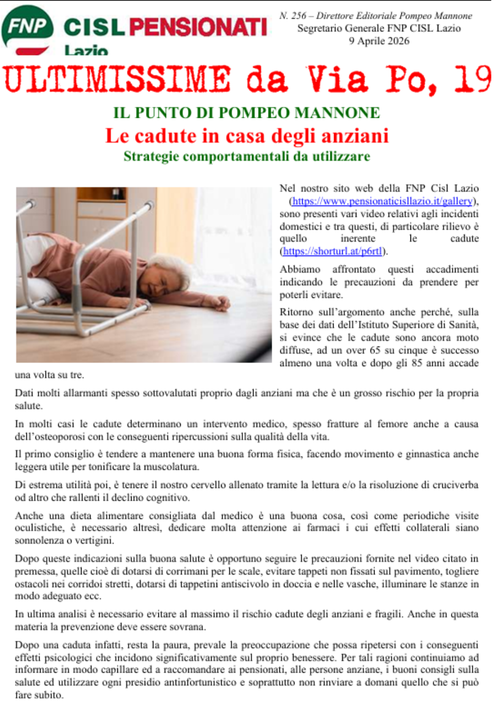 Le cadute in casa degli anziani