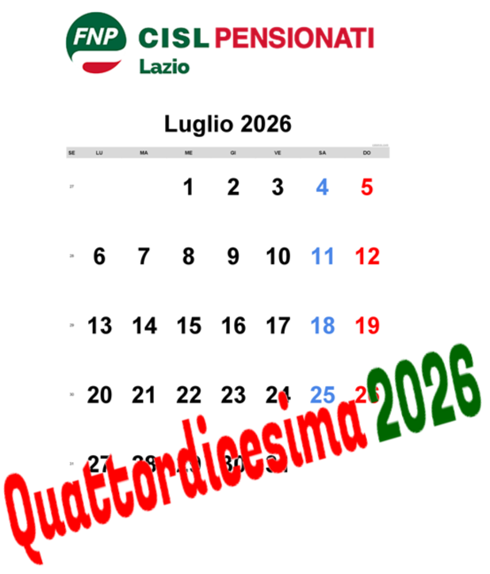 Quattordicesima 2026: pagamento con la pensione di luglio