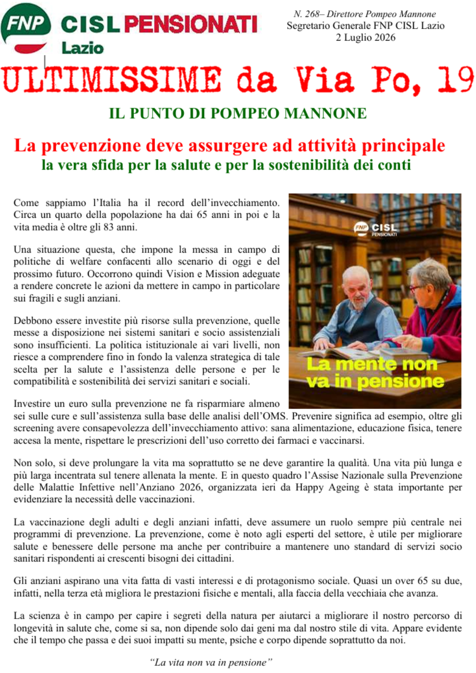La prevenzione deve assurgere ad attività principale