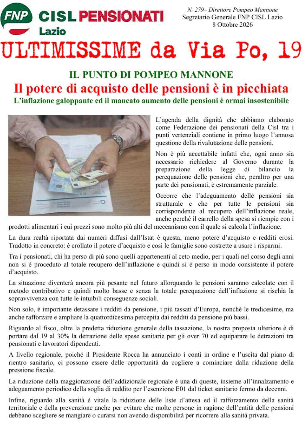 Il potere di acquisto delle pensioni è in picchiata