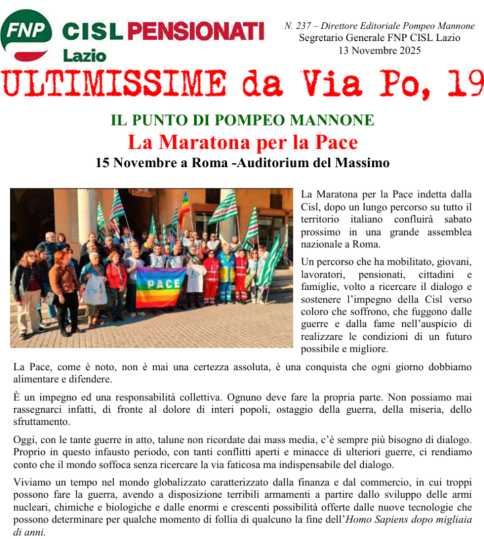 La Maratona per la Pace - 15 Novembre a Roma -Auditorium del Massimo 