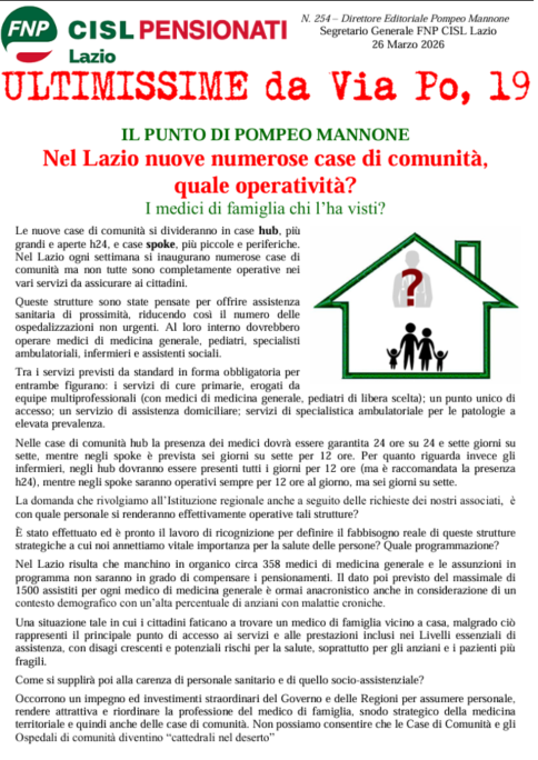 Nel Lazio nuove numerose case di comunità, quale operatività?