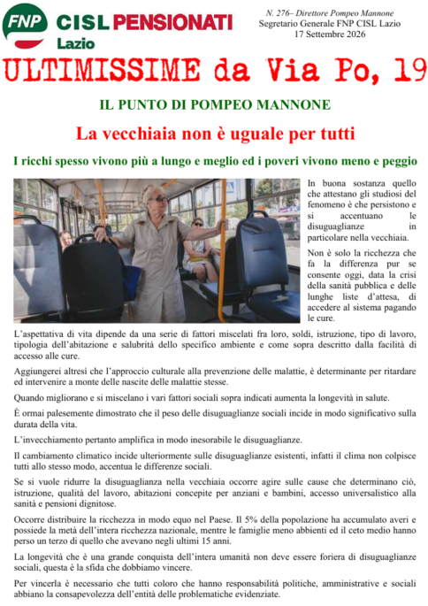 La vecchiaia non è uguale per tutti