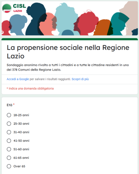 CISL del Lazio: al via un sondaggio tra tutti i cittadini della regione